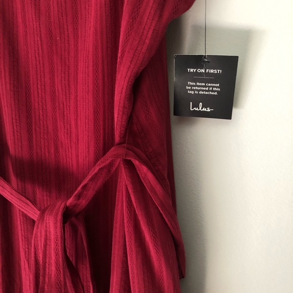 Lulus Red Boho Midi Dress with Pompom Trim - Picture 4 of 15